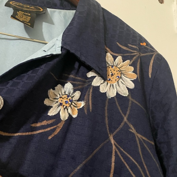 Alex Kim Navy Floral Embroidered Jacket Size 3X - Picture 6 of 8
